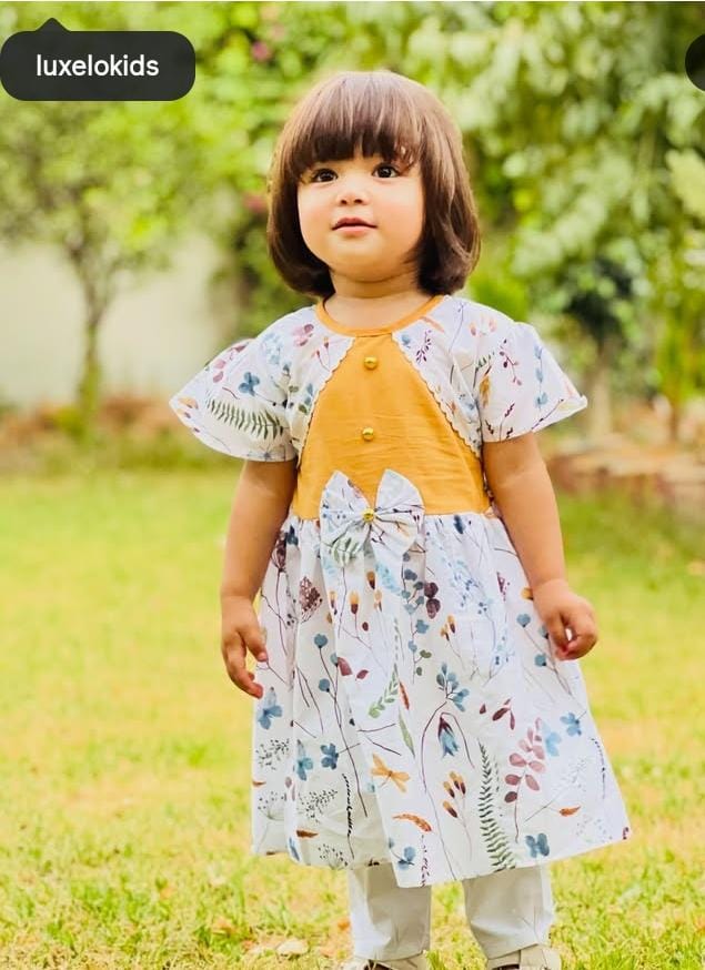 Flower Cotton Summer Frock Set for Girls (3-Piece)