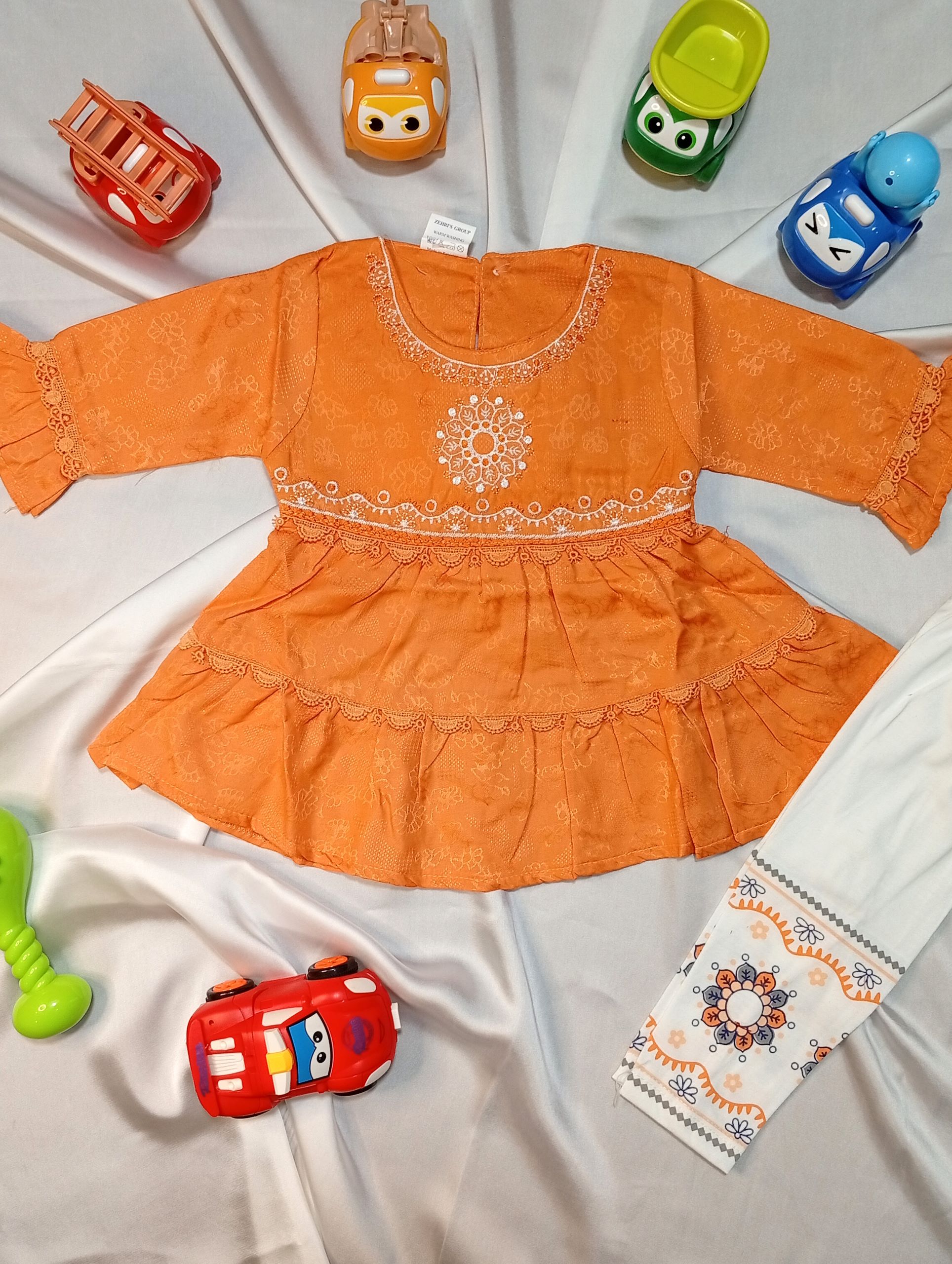 Cotton Embroidered 2-Piece Summer Frock Set for Girls - Image 7