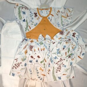 Flower Cotton Summer Frock Set for Girls (3-Piece)