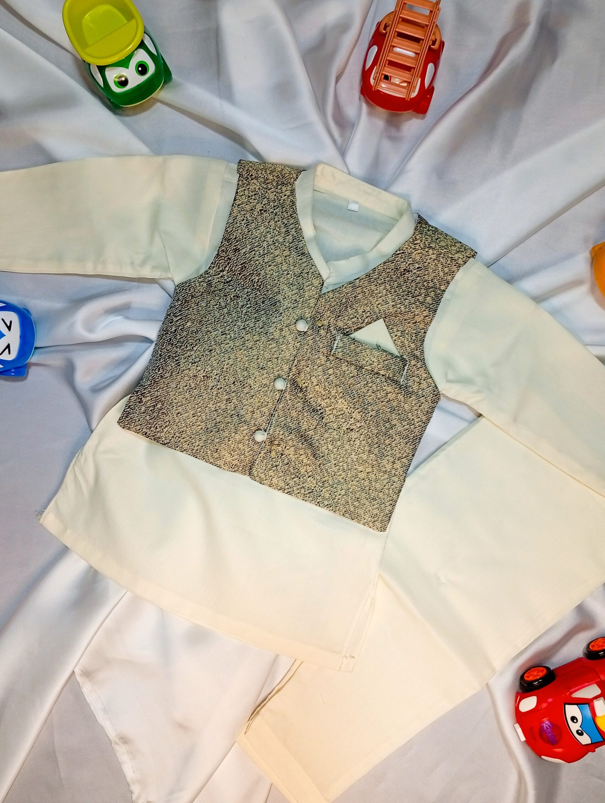 Festive 3-Pc Shalwar Kameez Waistcoat Set for Boys - Image 4