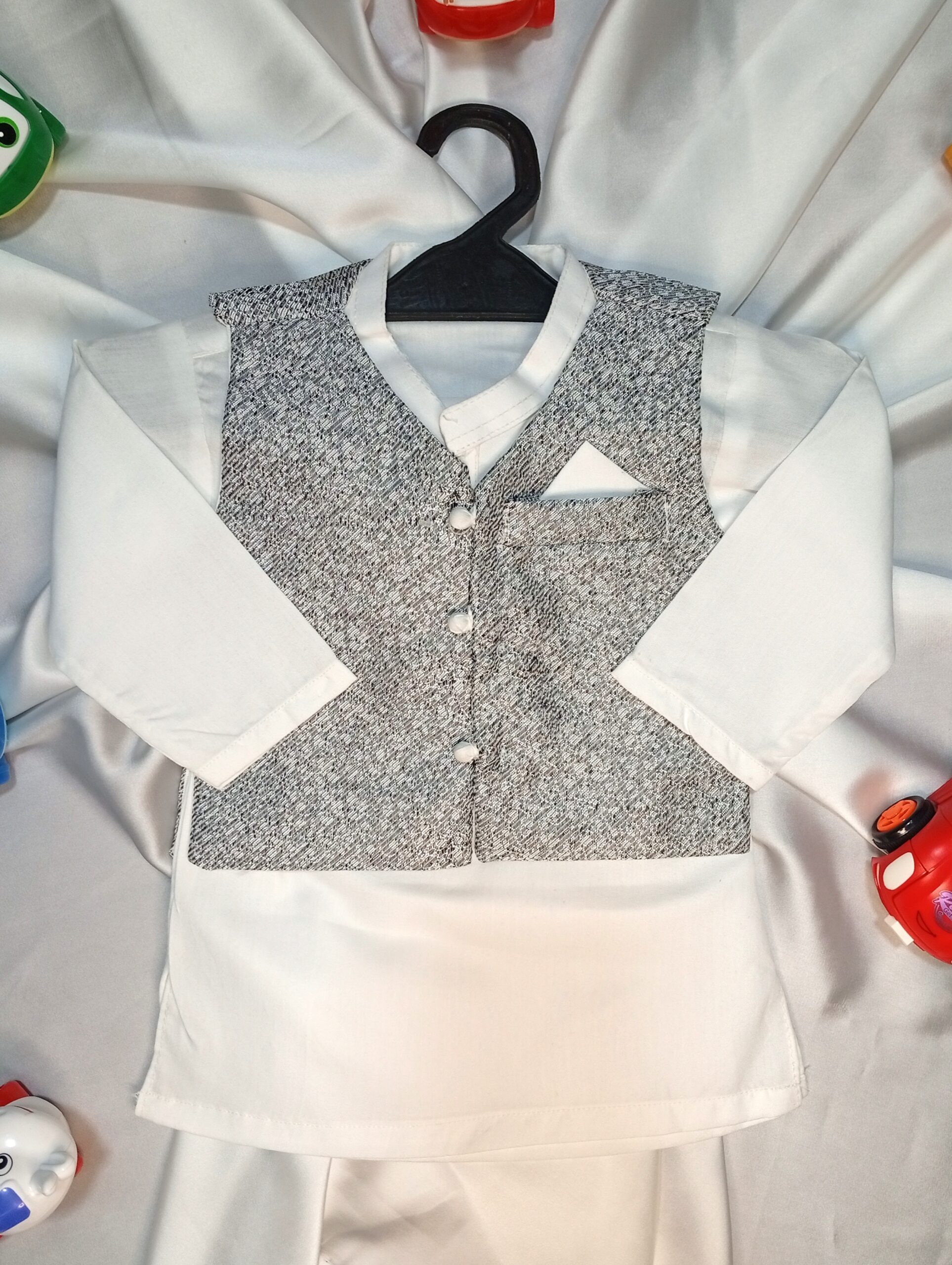 Festive 3-Pc Shalwar Kameez Waistcoat Set for Boys